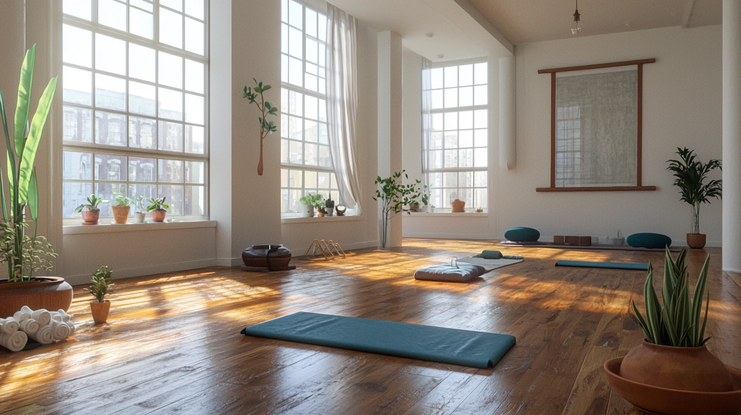 Зала для занять йогою з приємним природним освітленням